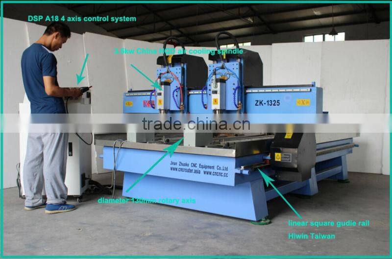 2 Heads 2 Rotary Axis Flat Cylinder Engraving Machine CNC Router DSP A18 4 Axis System ZK-1325