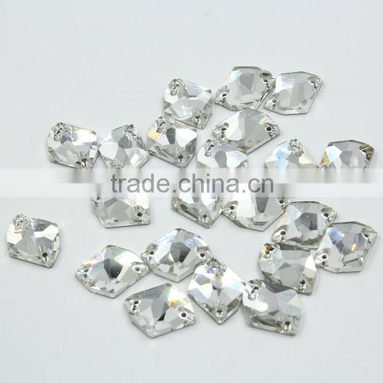 Factory price polygon shape crystal sew on glass stone for sewing dress