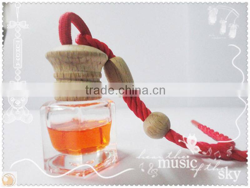 Hot Sale glass bottle hanging car perfume with wooden cap,Car Air Freshener