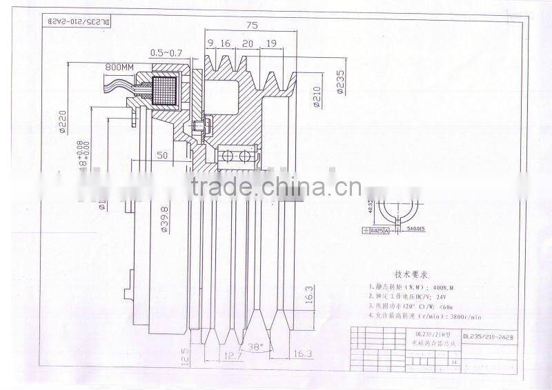 DC24V 60W Bus air conditioning clutches assembly 235/210mm for BOCK(FKX-40), BITZER(4UFCY,4TFCY,4PFCY,4NFCY)