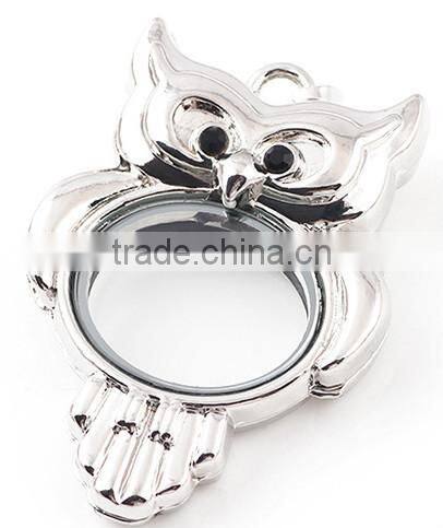 owl floating charm locket with rhinestone
