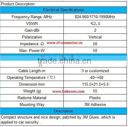 hot sale high frequency GSM 2dbi antenna with RG174 wireless cable