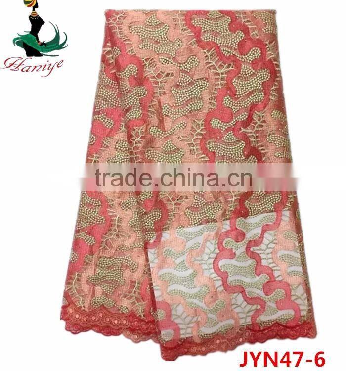 JYN47 african tulle lace fabric with stones for lady