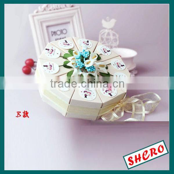 Cake Shape Wedding Candy Box With Ribbon