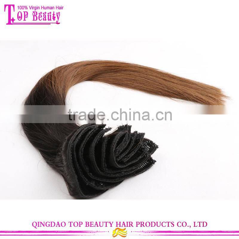 Made in China Silky Straight Two Tone Ombre Clip in Hair Extensions for White Women