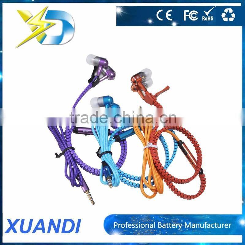 fashion new design metal zipper earphone with mic for mobile phone