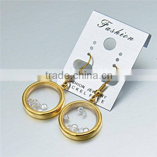 womens fashion round earrings stainless steel 18k gold plated glass earrings