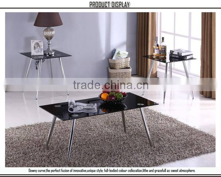 Square tempered glass chromed legs coffee table set