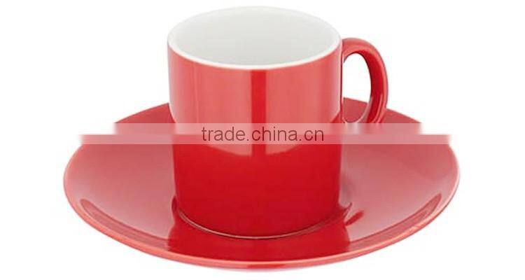Red White Color Glazed Ceramic Stoneware Coffee Tea Cups and Saucers Sets