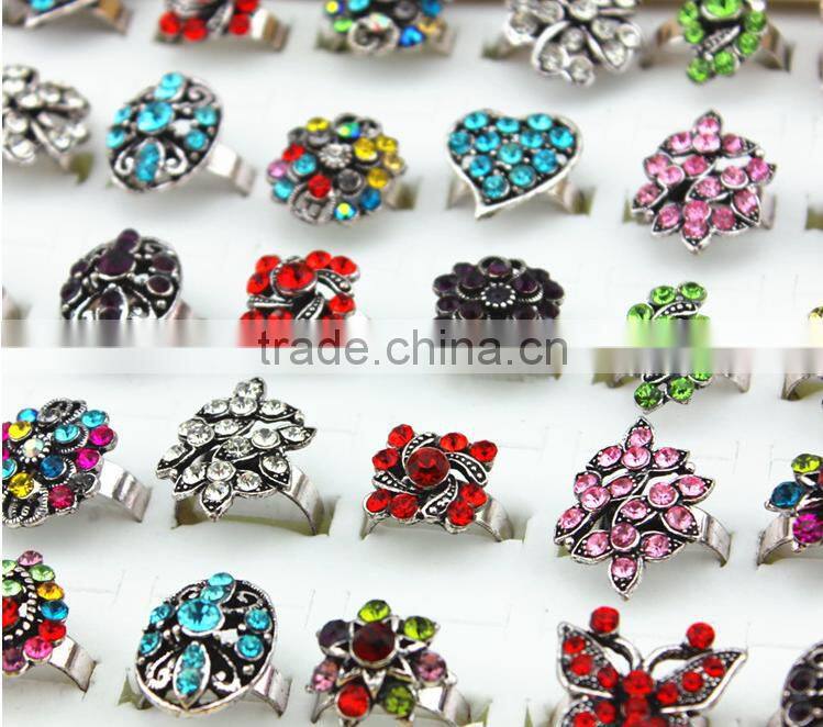 Europe style alloy colourful diamante flower open rings