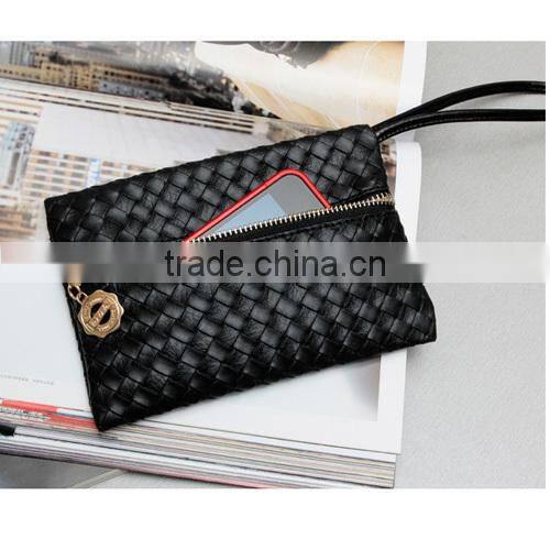 Cheapest Concise Weave Black Zipper Wallet | Wrist Handbag (BQGT017)