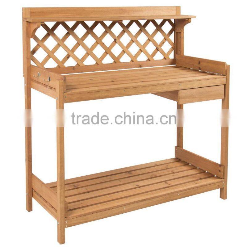New Design Wholesale Natural Home Planting Solid Wood Construction Poting Bench Outdoor Garden Work Bench Station With Drawer Wo