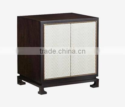 Chinese style bedroom furniture solid wood double bed with fabric upholstered bedboard