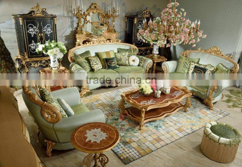 Luxury Classic Golden Antique Full Solid Wood Sofa Set, Wedding Sofa For Bride And Groom(MOQ=1 SET)