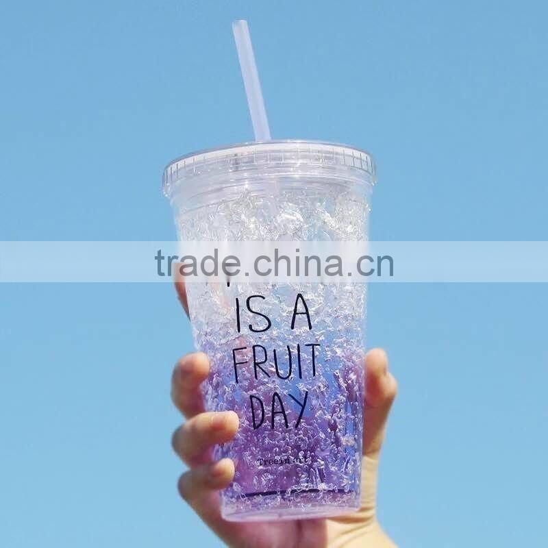 Hot selling double wall plastic freeze ice straw drinking cup