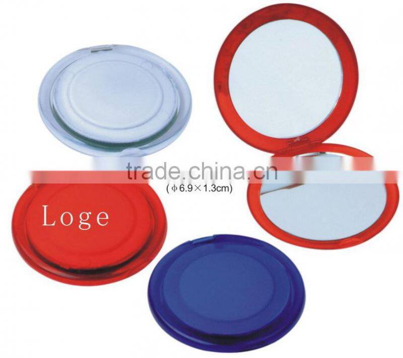 Promotional plastic folding double side round pocket make up mirror