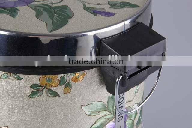 Printed Plastic Trash Can Stainless Steel Pedal Rubbish Bin Household Garbage Can