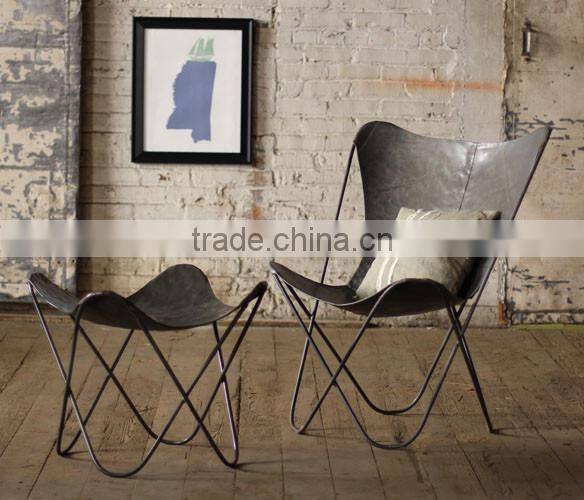 Modern black leather butterfly chair with metal iron frames