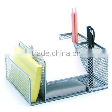 5 divided compartment silver metal mesh multifunction desk organizer