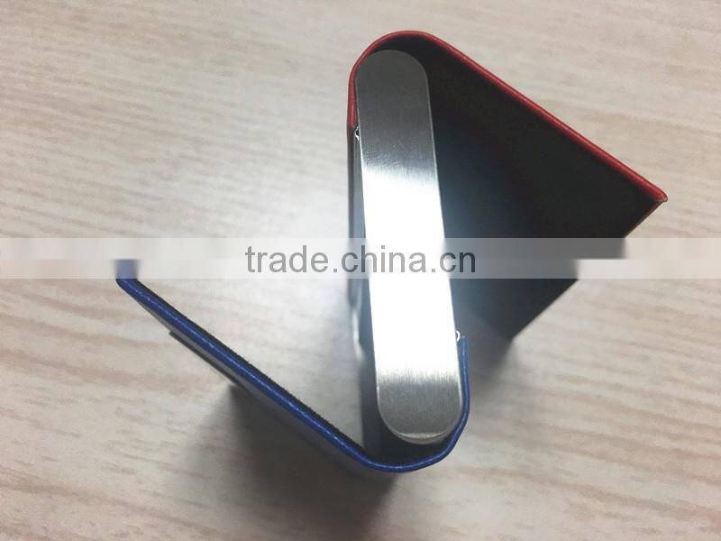 Double sides pu leather&Metal personalized leather business card holder portable business card holder
