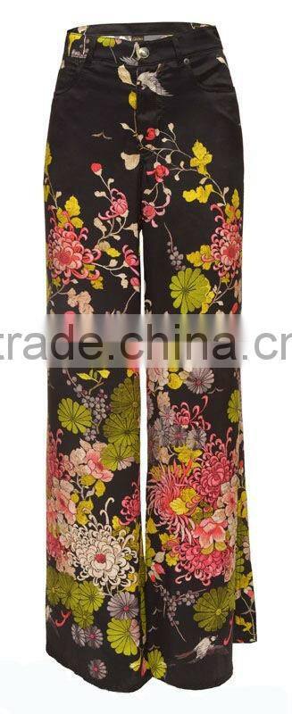 New Fashion High Waist Flower Print Baggy Pants Women