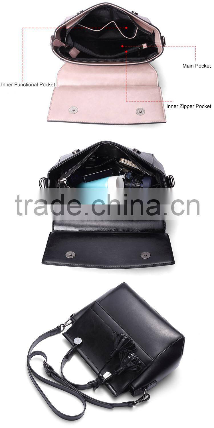 New Style Vintage Ladies Tassel Tote Shoulder Handbags Hot Sale Fashion Women Genuine Split Cow Leather Shoulder Bags With Strap