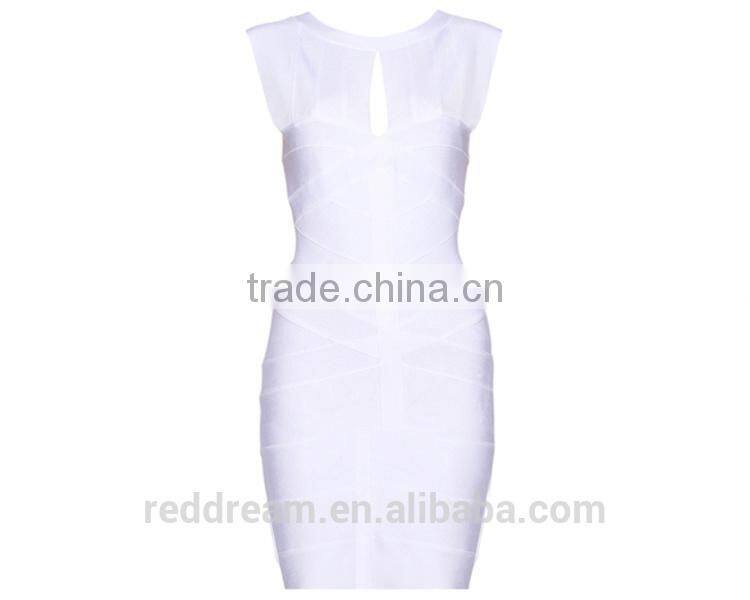 Hot Sale Women Sexy White KeyHole Halter Bandage Dress 90%Rayon Factory Direct wedding dresses H065