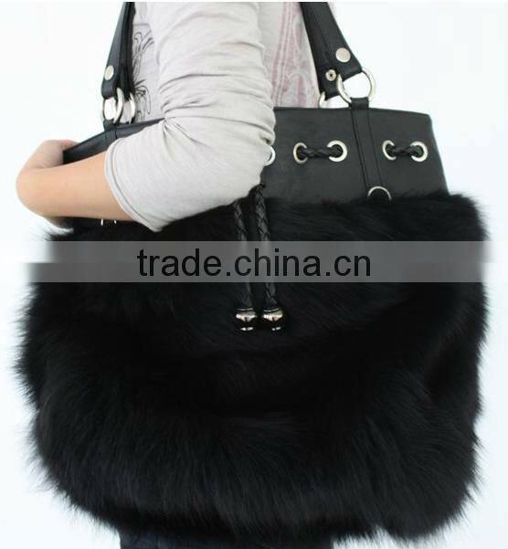CX-H-10B High Quality Fashion Leather Handbags Women Real Fox Fur Ladies Hand Bag