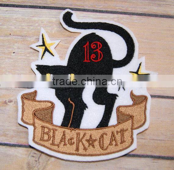 Custom high quality embroidered black cat patch for clothes embroidery patch made in china choose size/color
