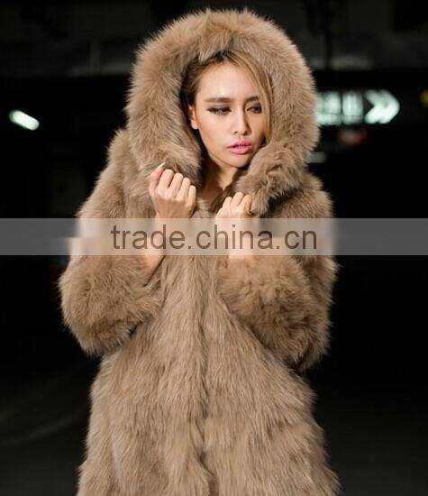 2016 New Fashion Faux Fox Fur Coat Women Winter Medium Long Short Luxury Fake Fur Coats Female Hooded Jacket Overcoat Mink Coat