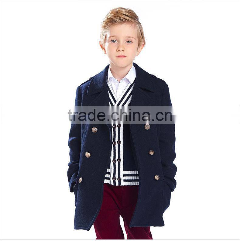ELPA 2016 latest design winter wool coat dark blue boys wool overcoat with Elbow Patches