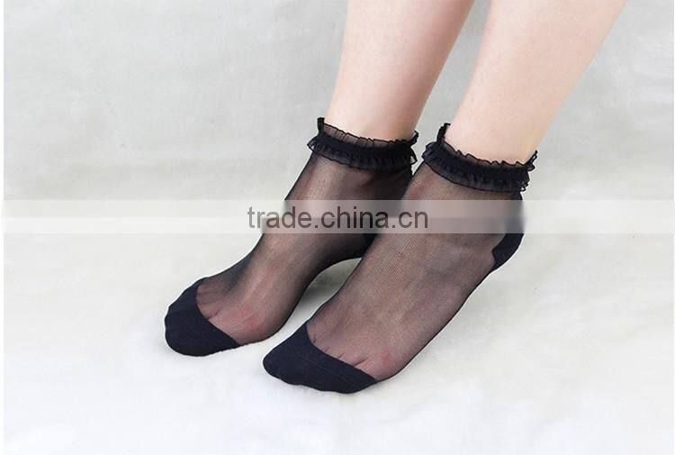 Fashion 20pcs/10pairs/lot Casual Crystal Silk Female Short Summer Sexy Transparent Elastic lace Socks Women
