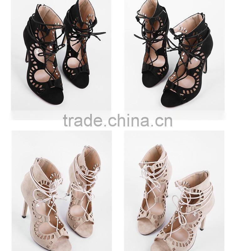 Newest Black Leather Shoes Open Toe High Heel Sandal Women