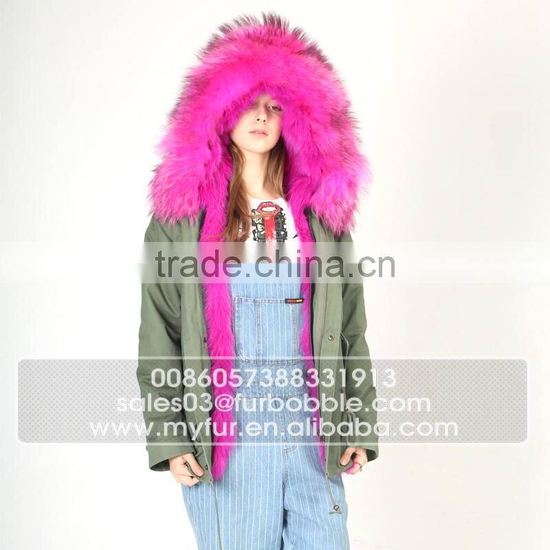 Myfur Long Parka Luxury Real Thick Fox Body Fur Trimmed Hood Popular Parka