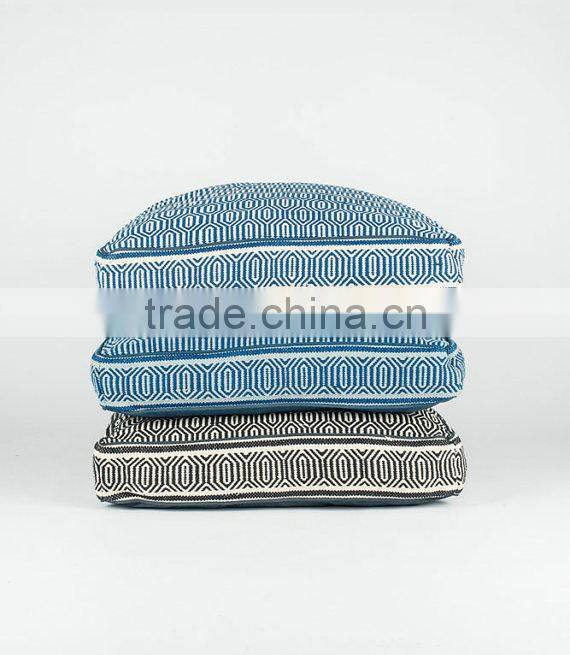 Navy Blue and Light Blue Geometric Square Dog Bed