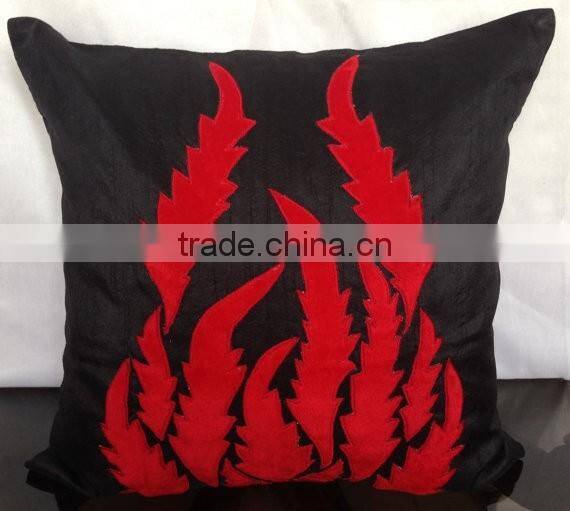 Black Pillow with Red applique, throw pillow,Decorative Pillow Cover, Velvet Flame Applique, couch toss, sofa toss