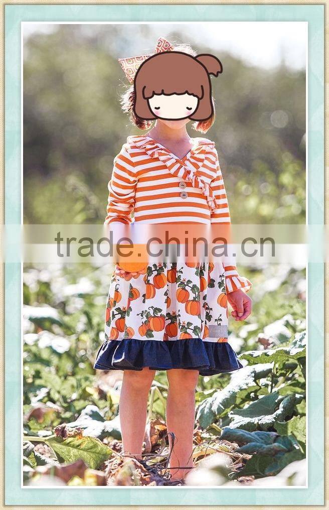 Girls boutique clothing halloween 3/4 bell sleeves pumpkin color children festival clothes