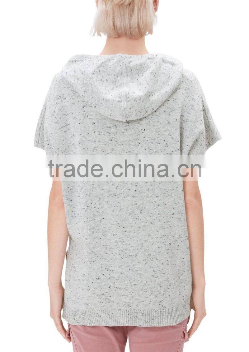 Women's short sleeve speckled cotton/spandex pullover hoodies