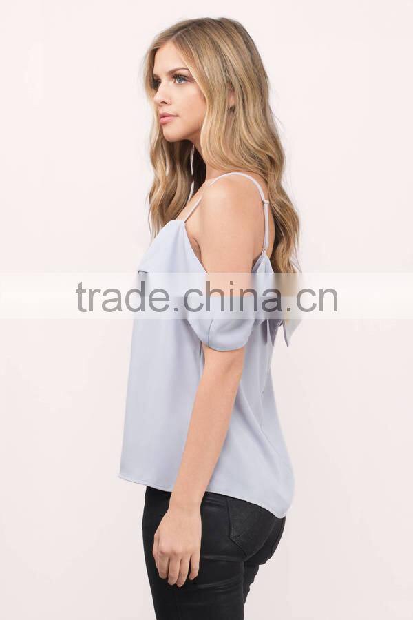 2017 Fashion lady clothing Lastest summer grey cold shoulder blouse