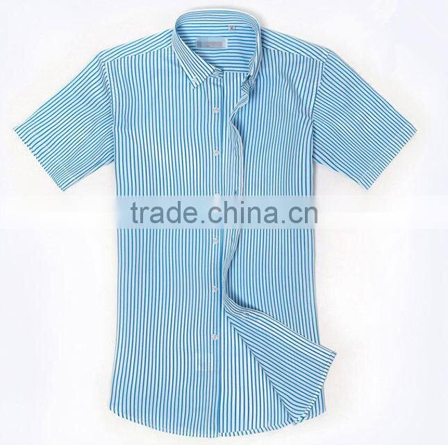 The best 2016 short sleeve blue stripe button down collar Italian men casual shirt