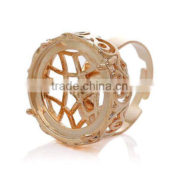 Copper Rings Adjustable Round Rose Gold Cabochon Setting Hollow Pattern 17.9mm Ring Setting