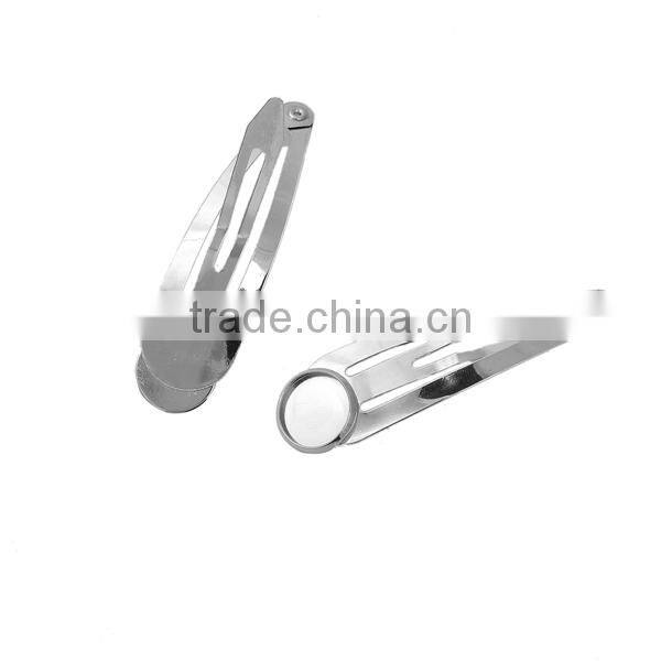 Iron Based Alloy Snap Hair Clips Findings Drop Silver Tone Cabochon Settings