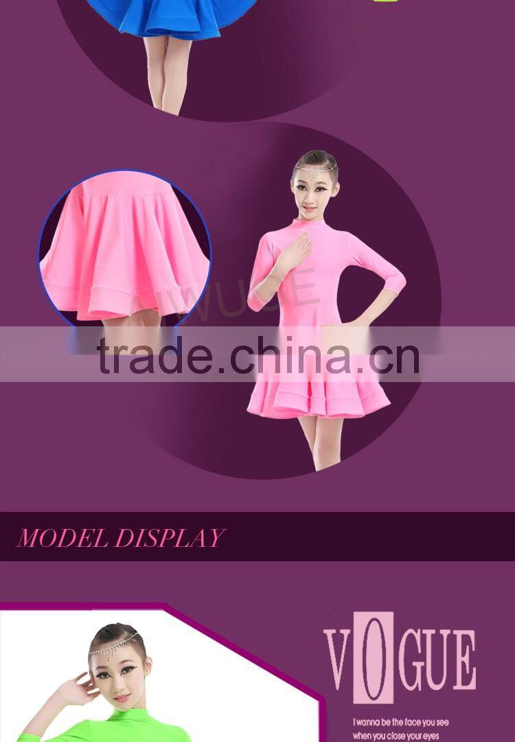 New Children Latin Dancewear Costumes Matt Pure Color Smooth Material Performance Dress Rumba Latin Clothing For Girls