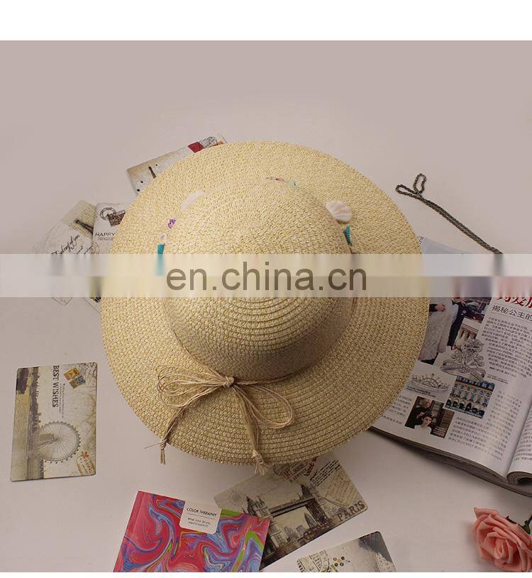 Bohemia Sunshade Straw Hat Handwork Beach Cap Shell a String Of Beads Sunbonnet