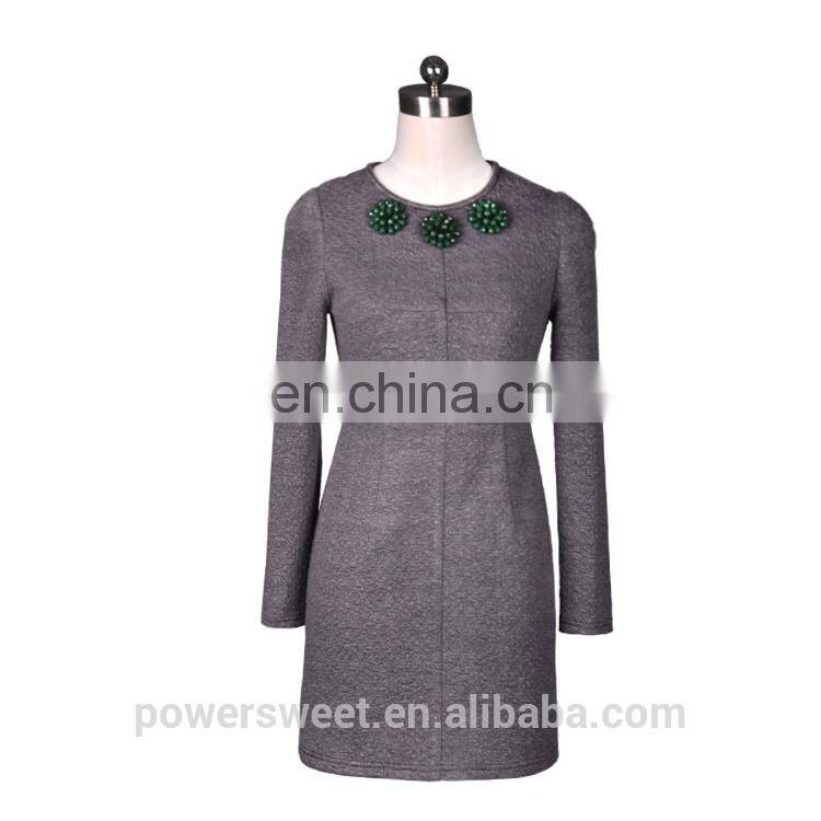 Guangzhou Clothing Manufacturer Beaded Collar Full Sleeve Ladies Fashion Dresses