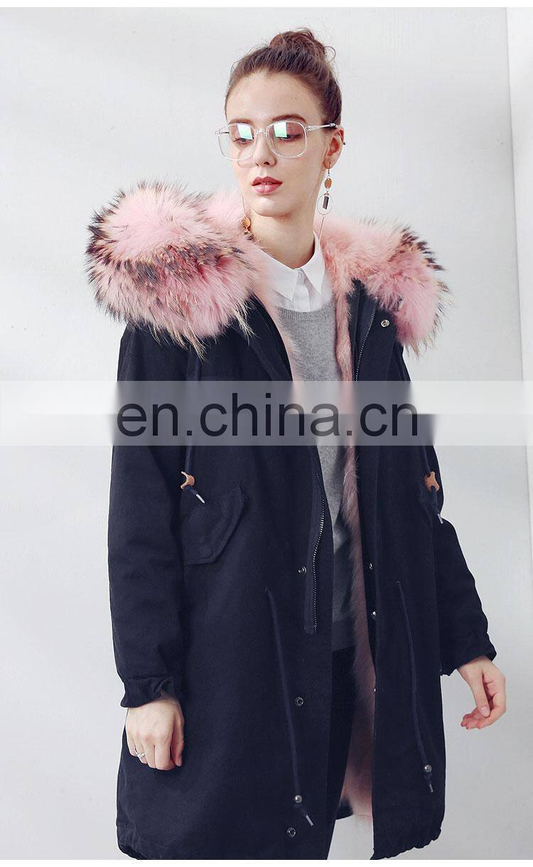 Custom Soft Cheap European Style Real Fox Fur Lining Women Hooded Coat