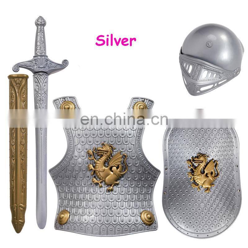 Medieval Roman Knight helmet armor Party cosplay plastic warrior costumes four-piece suit for kids MCH-2480
