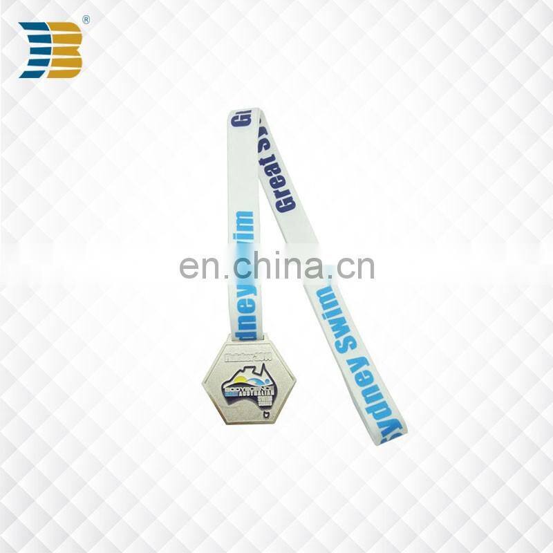 hexagon custom painted swimming award silver medal