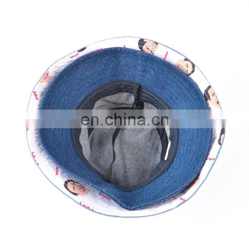 Summer denim blank reversible custom made bucket hat
