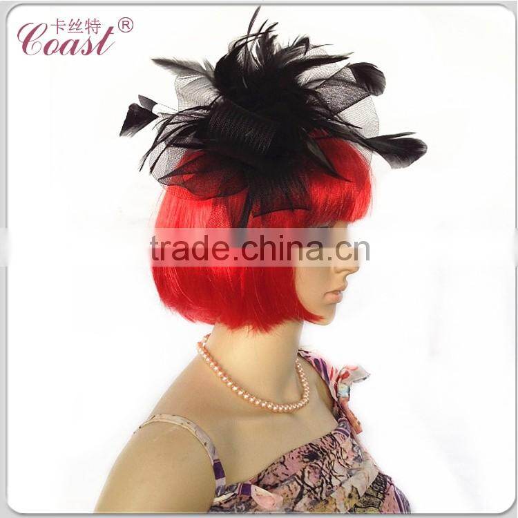 Lady's fashion mini veil feather cocktail hat for party